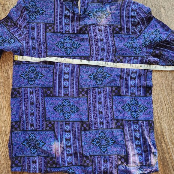 Vintage 90's Silk Blouse Size Petite Small  Blue weave pattern - Picture 3 of 9